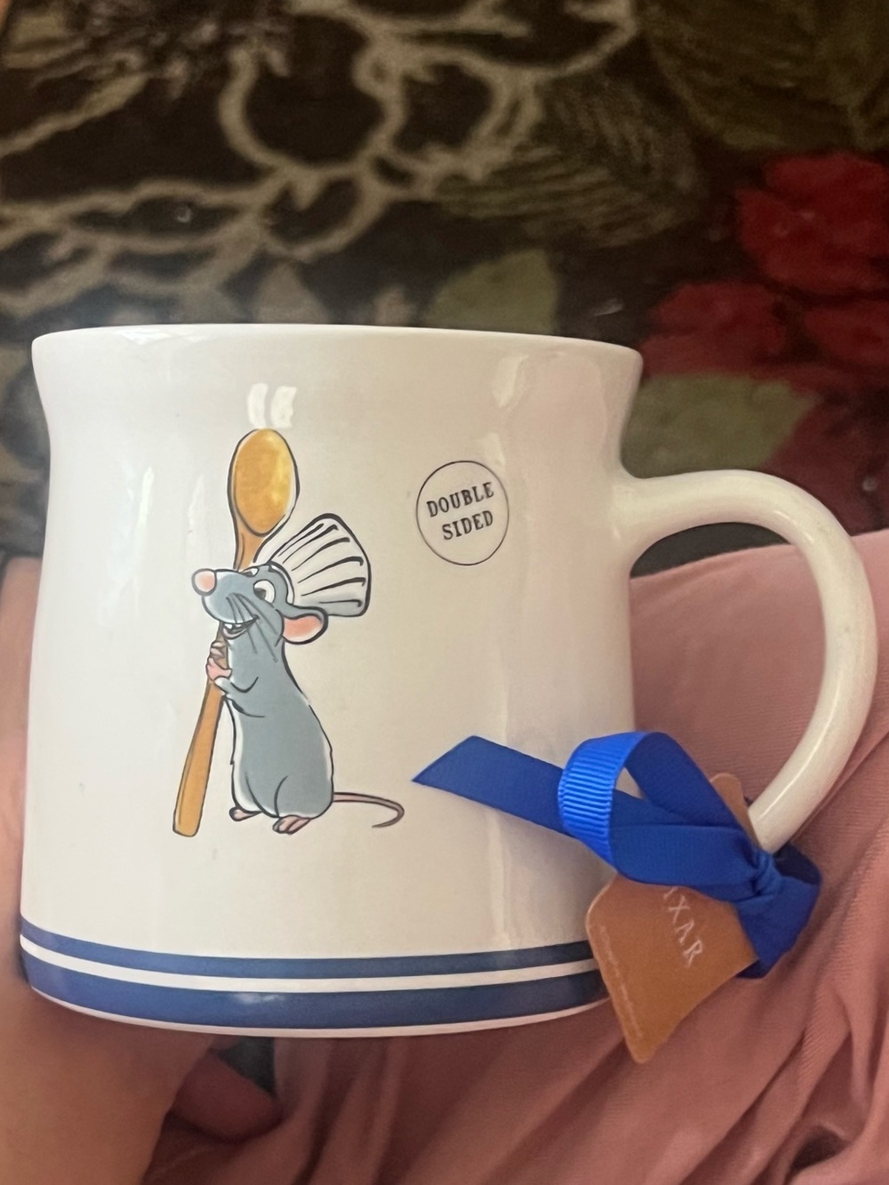 White Ceramic Rae Dunn x Disney Ratatouille Mug with Blue Trim